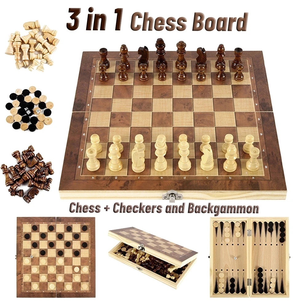 Board Game Quacks - Набор 3-в-1: деревянные шашки, нарды и